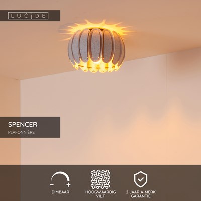 Lucide SPENCER - Plafonnière - Ø 30 cm - 1xE27 - Grijs